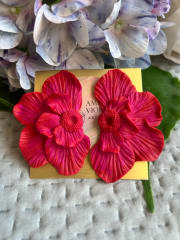 Aros Maxi media flor fucsia rojo