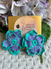 Aros maxi flor turquesa violeta