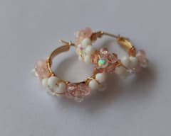 Aros Argollita pequeña flor rosa