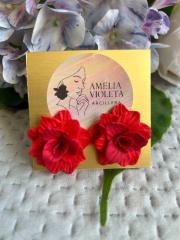 Aros flor mediana rojo