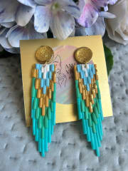 Aros étnicos turquesa dorado