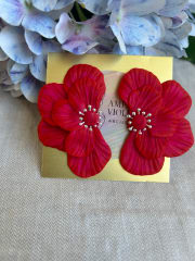 Maxi media flor rojo fucsia pistilo plateado