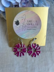 Argolla plateada flor magenta