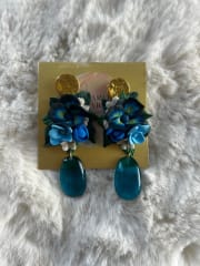 Aros cabujón tonos azules con gota