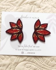 Aros Hojita pequeña rojo y dorado