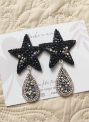 Aros Estrella doble negro y plateado