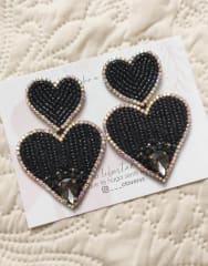 Aros Maxi Corazón doble negro y plateado gema