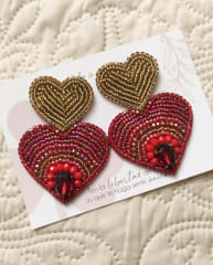 Aros Maxi Corazón doble rojo dorado gema