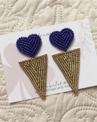 Aros Triángulo Corazón colgante azul dorado
