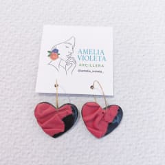 Aros Corazón rojo y negro arrepullado con argolla