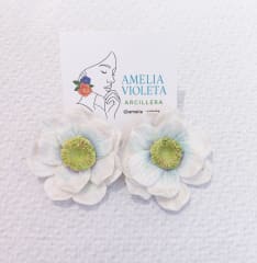 Aros Maxi flor blanca y verde