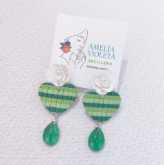 Aros Corazón florido con gota verde