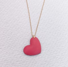 Collar Corazón 3D colgante rojo y cadena dorada