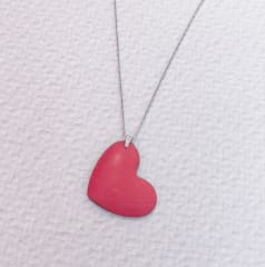 Collar Corazón 3D colgante rojo y cadena plateada