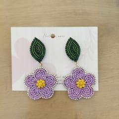 Aros Flor grande con hojita morada