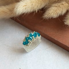 Anillo Corona transparente y turquesa
