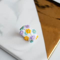 Anillo Primavera lila, turquesa y amarillo