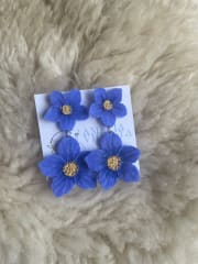 Aros Flor Simple doble azules