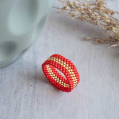 Anillo Cintas rojo y dorado