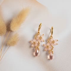 Aros Flor con gota rosado