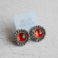 Aros Topitos rojo y plateado