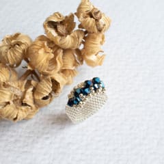 Anillo Corona transparente y azul metalizado