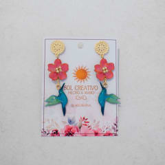 Aros Colibrí mini con flor y mandala