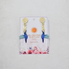 Aros Colibrí mini con hojitas y mandala