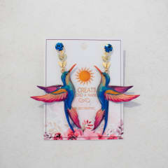Aros Colibrí Colita Maxi hojitas y zircón galvanizado