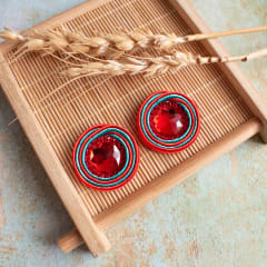 Aros Topito Bicolor rojo y turquesa