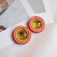 Aros Topito Bicolor amarillo y fucsia