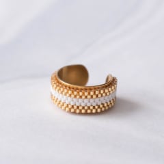 Anillo ajustable Cintas blanco y dorado
