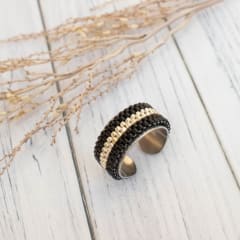 Anillo Ajustable Cintas negro y plateado