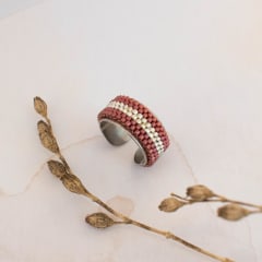 Anillo Ajustable Cintas burdeo y plateado