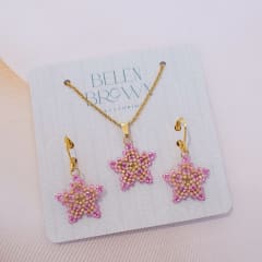 Conjunto Estrellas rosado, melón y dorado