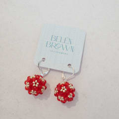 Aros Esfera corta rojo y plateado