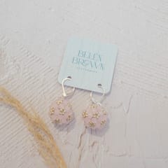 Aros Esfera corta rosado opaco y plateado
