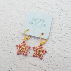 Aros Estrellitas con gancho granate, durazno y dorado