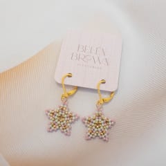 Aros Estrellitas con gancho malva, menta y dorado
