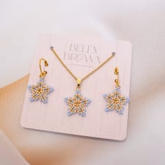 Conjunto Estrellas durazno, azul pastel y dorado