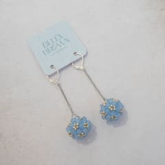 Aros Esfera azul pastel y plateado