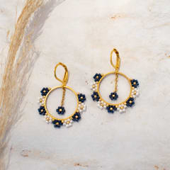 Aros Garden azul oscuro, blanco y dorado