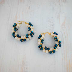 Aros Coral azul metalizado y blanco