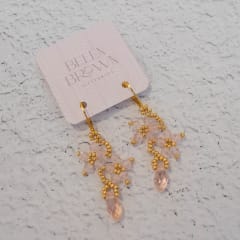 Aros Flor con gota rosado traslúcido