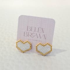 Aros Corazón blanco y dorado