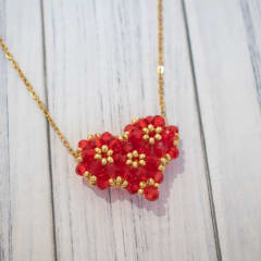 Collar Corazón 3D rojo y dorado