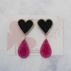 Aros Corazón gotita negro fucsia