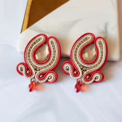 Aros Gota rojo y beige
