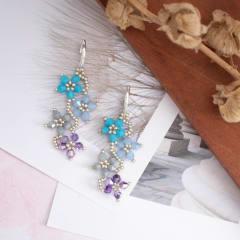 Aros Flores celeste y lila