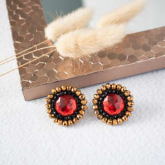 Aros Topitos negro, rojo y dorado